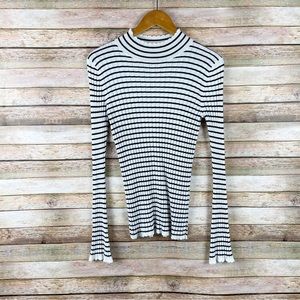 Joie Gestina Striped Ribbed Scalloped Sweater Top Size Medium